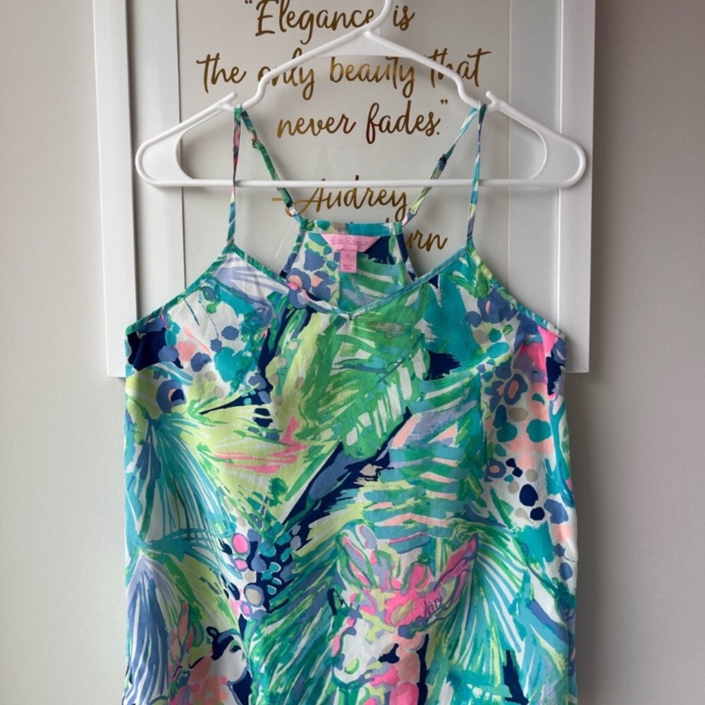 100% Silk Lilly Pulitzer Tropical Print Tank Top - S